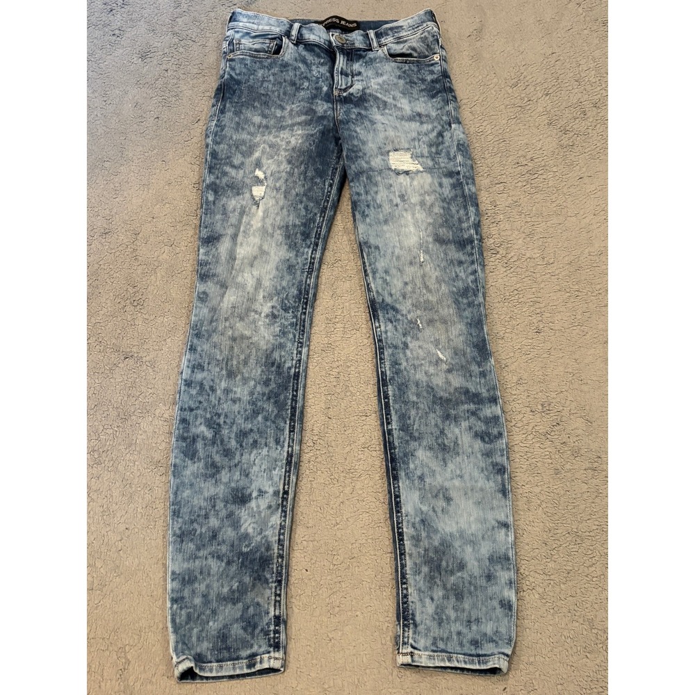 Express Jeans Womens 2R High Rise Legging Acid Wash Blue Distressed Denim Slim